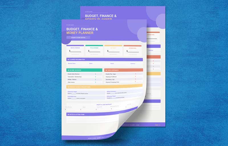 Shopify Budget, Finance & Money Planner printable PDF layout preview